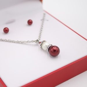 Charter Club Imitation Pearl "Santa" Necklace & Earrings Set NEW IN BOX